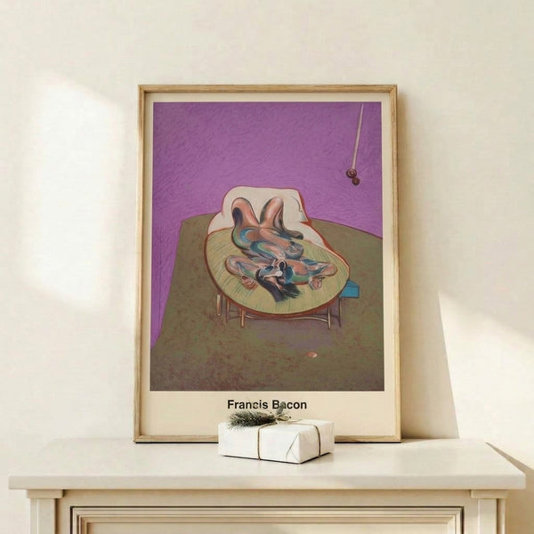 Modern abstract print showing a twisted lying figure in muted earth tones and charcoal, evoking existential tension and psychological depth.