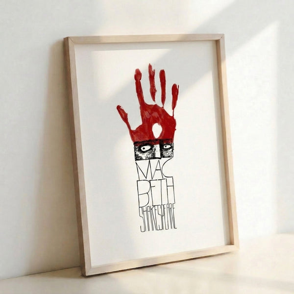 Modern minimalist face illustration with striking red handprint detail, black line work on light background, capturing an intense and dramatic mood.