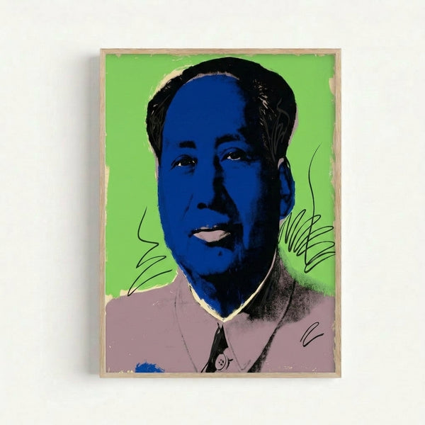 Stylized faceless portrait print in bright color blocking typical of pop art movement, displayed as framed wall art