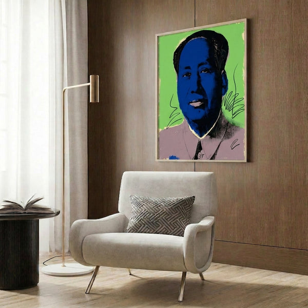 Vibrant pop art portrait poster featuring simplified facial features and bright color fields, framed wall decoration