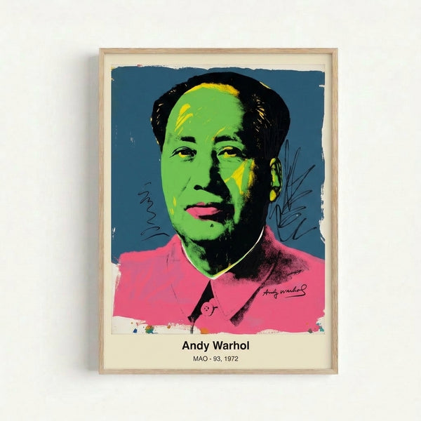 Framed poster featuring vibrant lime green and bright yellow pop art portrait against contrasting background, iconic modern wall art in contemporary style.