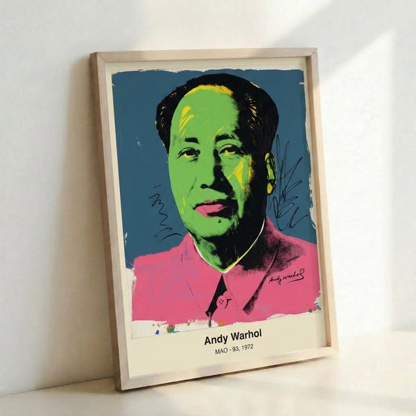 High-impact pop art face portrait in neon orange and electric blue, framed print displaying subversive glamour and bold Bauhaus-influenced graphic design.