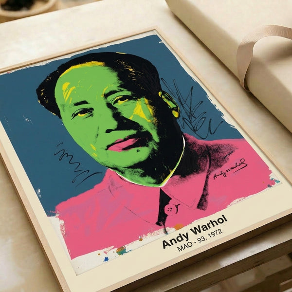 Framed pop art print featuring electric blue and bright yellow portrait with subversive glamour mood, contemporary Bauhaus-style wall art in bold colors.