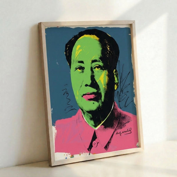 Framed poster art displaying a striking portrait in warm and cool color blocking with graphic silkscreen aesthetic.