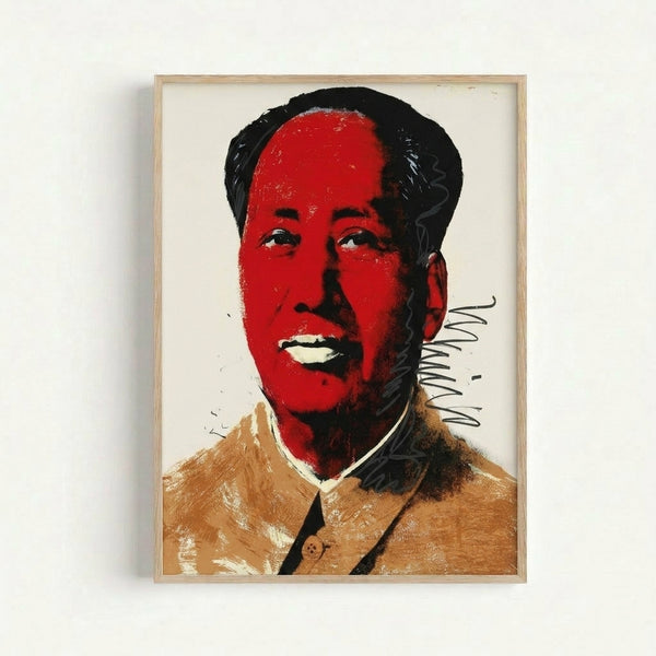 Colorful Warhol-inspired portrait print featuring Mao with striking primary hues and graphic treatment.