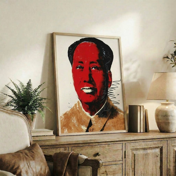 Bauhaus-influenced pop art poster featuring Mao in bold colored blocks and graphic composition.