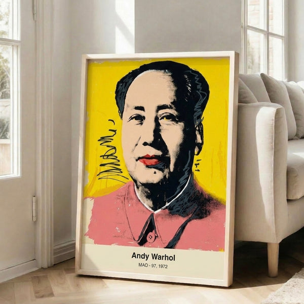 Contemporary pop art face portrait in electric cyan, hot pink, and yellow hues, presented as a framed print with iconic and daring visual impact.