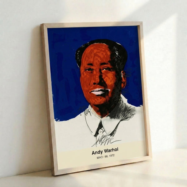 Modern pop art print in electric blue and hot pink displaying a stylized face with bold Bauhaus-influenced composition and theatrical color contrast.