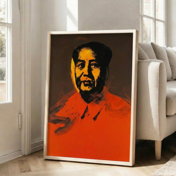 Framed modern art print with an abstract pop aesthetic, featuring a simplified portrait in bright saturated tones.