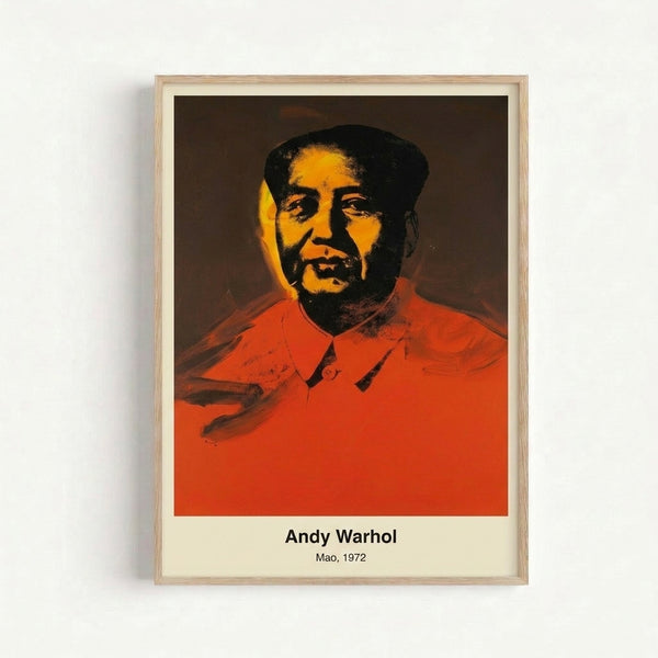 Warhol-style pop art portrait featuring a face rendered in striking primary colors and black, contemporary art print displayed as wall decor.