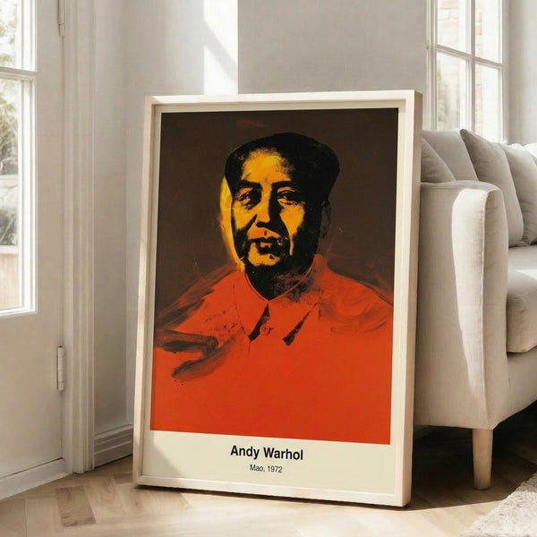 Provocative pop art portrait with stylized facial features in bright primary colors and black, modern wall art print showing iconic 1970s aesthetic.