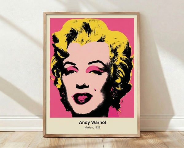 Bold pop art portrait of a woman's face in vibrant pink, black, and gold tones, iconic and culturally striking modern artwork displayed as a framed poster.