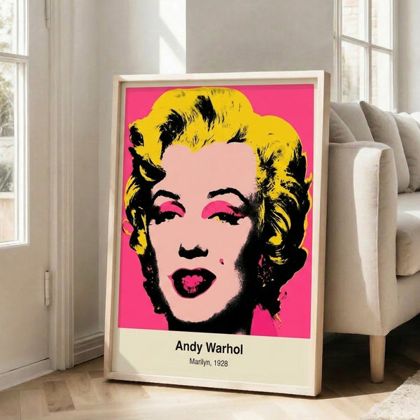 Vibrant pop art portrait with a bold color palette of pink, black, and white, presenting a faceless yet recognizable and culturally significant figure.