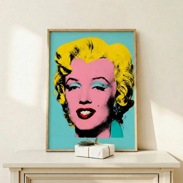 Bold pop art wall print depicting Marilyn Monroe in blue tones, famous Warhol-inspired portrait with graphic appeal.