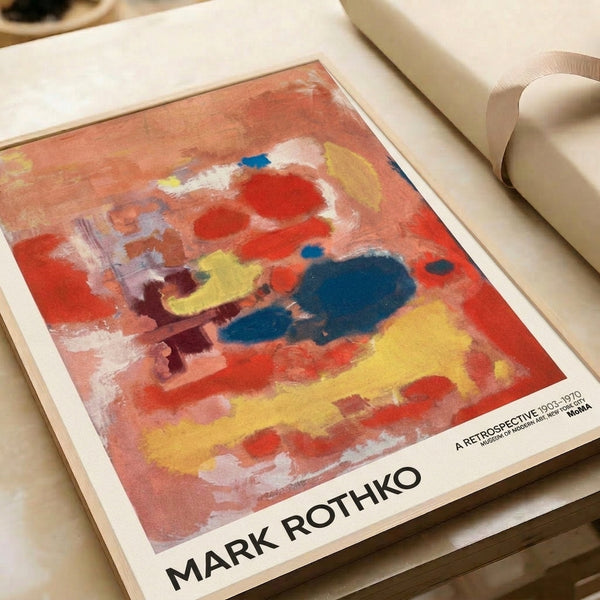 Minimalist color field poster with horizontal bands of rust, yellow, and blue creating a contemplative and emotionally evocative modern artwork.
