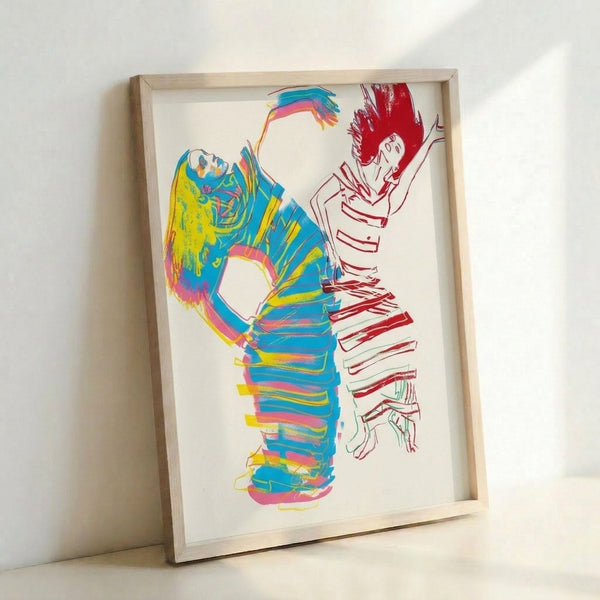 Contemporary pop art print celebrating Martha Graham with vivid saturated colors and painterly technique, displayed as wall decor.