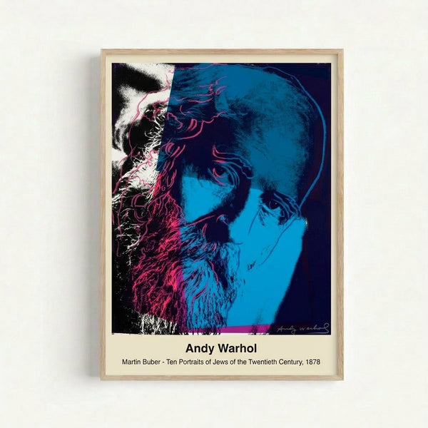 Modern framed poster featuring a reverent pop art portrait rendered in high-contrast black and white with striking color accents.