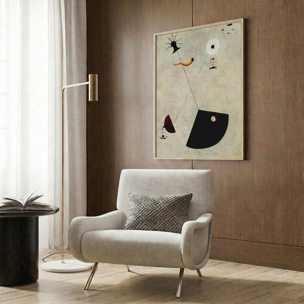Contemporary surrealist print featuring dreamlike abstract composition with curved forms in warm and cool neutral tones.
