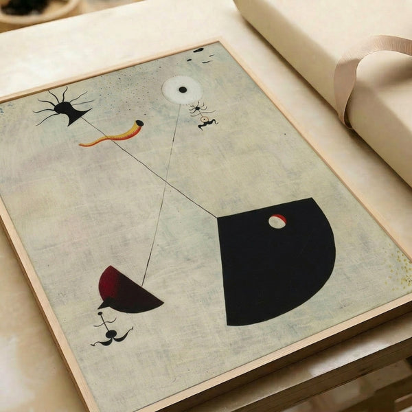 Minimalist abstract maternity artwork with biomorphic shapes in soft pastels and earth tones, hung as framed wall decor.
