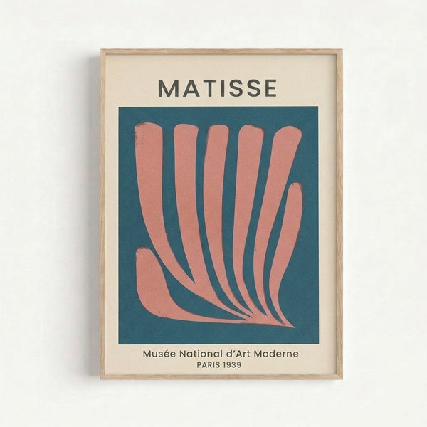 Elegant framed art print with a stylized palm motif in charcoal, teal, and coral tones, reflecting sophisticated modernist aesthetics.