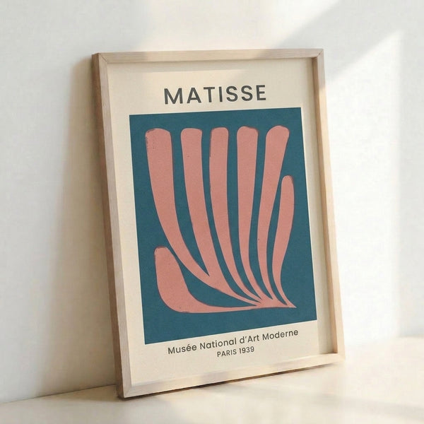 Abstract hand gesture poster in Bauhaus style with refined color blocking of cream, teal blue, and coral pink hues.
