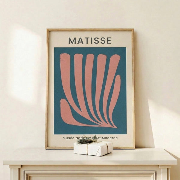 Contemporary museum-quality art print depicting a minimalist open palm in muted teal and coral with charcoal accents on neutral background.