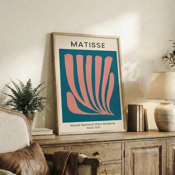 Minimalist hand study in Matisse-inspired style, featuring elegant color palette of teal, coral, and cream with charcoal outlines.