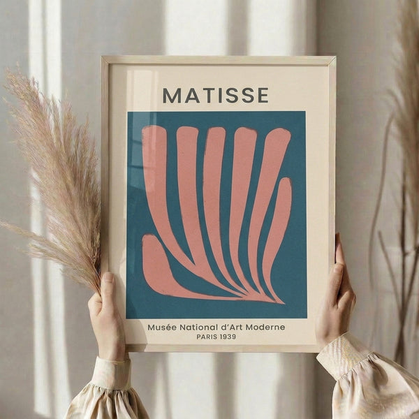 Modern gallery poster featuring a gestural open hand in charcoal, teal, and coral, embodying elegant minimalist principles.