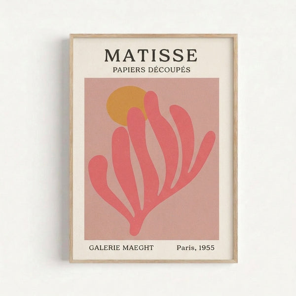 Minimalist organic leaf shape wall art print in warm terracotta and blush tones, serene mid-century design with elegant simplified forms.