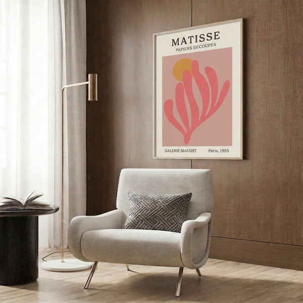 Refined organic form wall art in coral, rose, and cream tones, capturing serene mid-century modern aesthetic with simplified botanical inspiration.