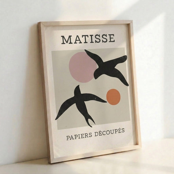 Contemporary art print showing stylized bird figure rendered in Matisse's signature cut-paper style with playful negative space.