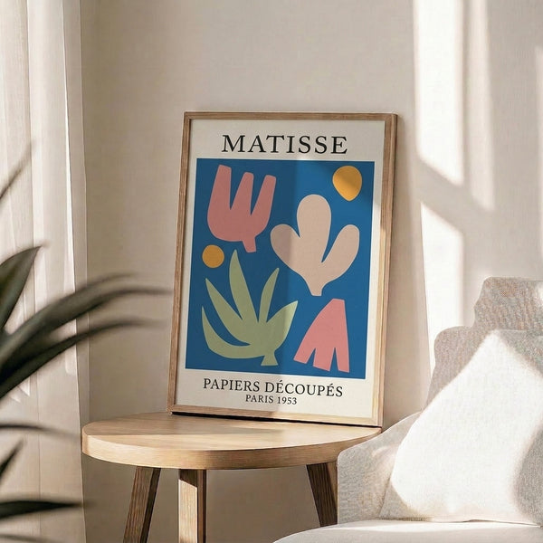 Cheerful geometric and botanical composition in sage green, cream, and golden yellow, framed as a sophisticated modernist wall art piece.