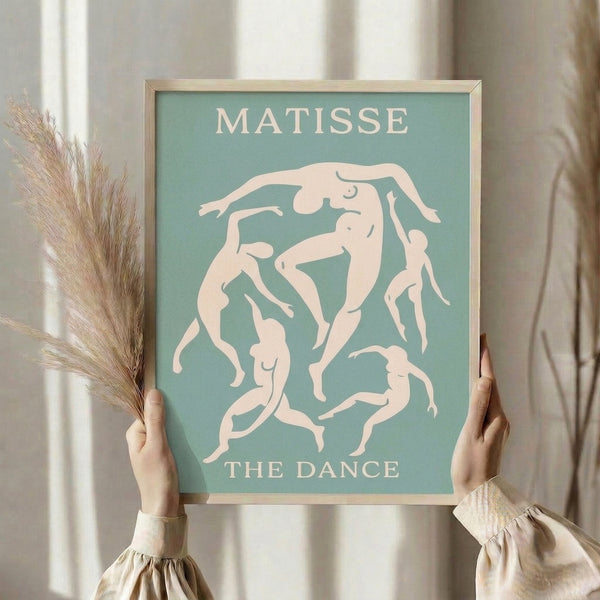 Modern wall art displaying abstracted dancers in cream, seafoam, and white palette with graceful, energetic positioning.