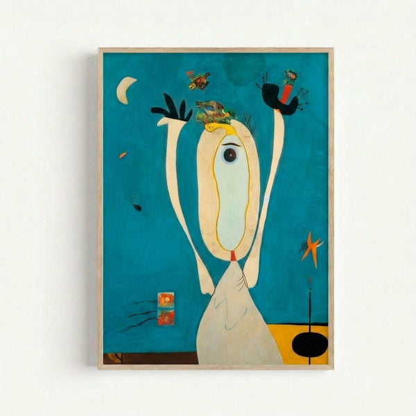 Framed modern abstract poster with playful curved forms and bold lines in a muted palette, capturing movement and change.