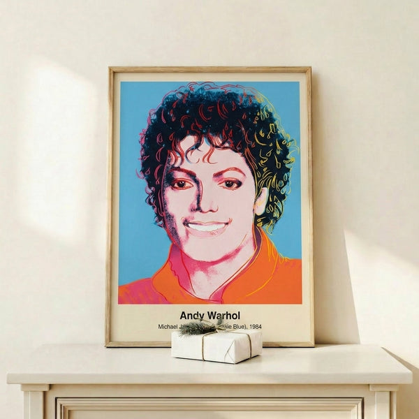 Michael Jackson pop art portrait in pale blue and white with black outlines, displayed as a framed contemporary wall print.