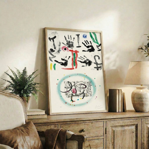 Contemporary abstract wall art with boldly fractured geometric shapes and high-contrast color blocking in black, red, and cobalt blue.