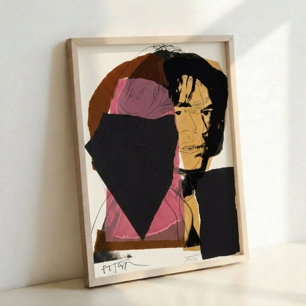Colorful pop art poster showing Mick Jagger's portrait with high-contrast neon hues and contemporary artistic technique.
