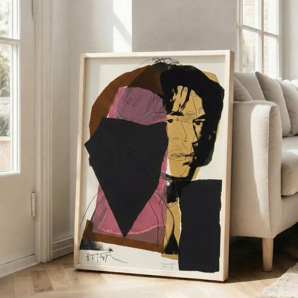 Vibrant pop art wall art depicting Mick Jagger in bold color blocks and high-contrast graphic design.