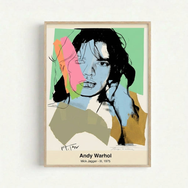 Abstract pop art print depicting a musician's face in striking neon cyan and hot pink tones against black and white elements, creating a dynamic and contemporary look.