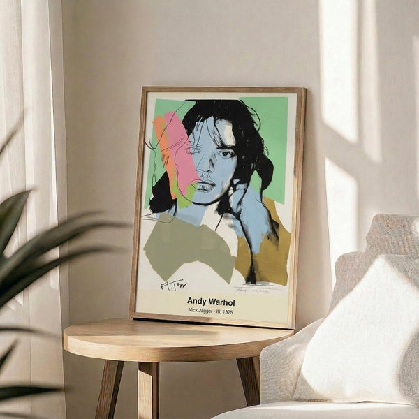 Pop art print with an abstract portrayal of a man in explosive color combinations of magenta, cyan, and yellow creating an expressive and contemporary composition.