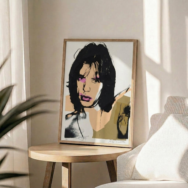 Energetic portrait in classic pop art style featuring saturated colors and high-impact graphic design, displayed as a framed poster artwork.