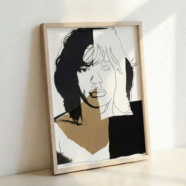 Iconic rock and roll figure rendered in bright, saturated colors with graphic pop art technique, framed poster print hanging on wall.
