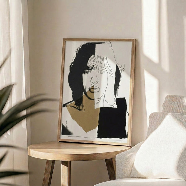 Vibrant pop art interpretation of the legendary musician with striking color palette and graphic silkscreen effect, framed as wall poster.