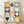 Minimalist botanical grid poster featuring stylized flowers and geometric shapes in golden yellow, dusty green, soft blue, and coral orange on a cream background.