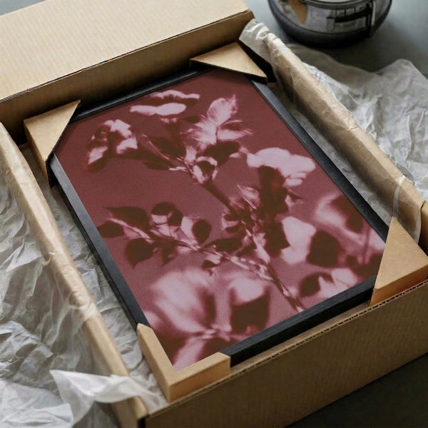 Serene watercolor wall art featuring pressed-style flowers in romantic dusty rose, burgundy, and blush pink with minimalist composition on neutral background.