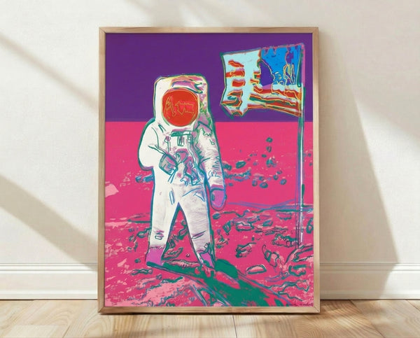 Pop art poster featuring a vibrant, stylized portrait in bold primary colors and high-contrast graphics characteristic of 1980s contemporary art.