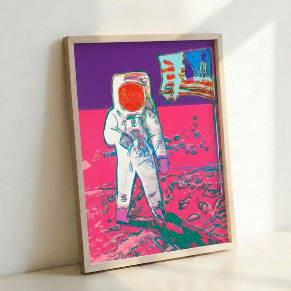 Contemporary pop art poster showcasing a figure rendered in bright, saturated hues with Andy Warhol-inspired printmaking techniques and graphic boldness.