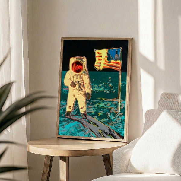 Moonwalk II wall art print rendered in bold pop art technique, featuring saturated colors and geometric forms evoking the space age.