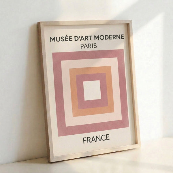 Modern geometric composition with layered rectangles in cream, dusty pink, and black, creating a sophisticated, meditative aesthetic.