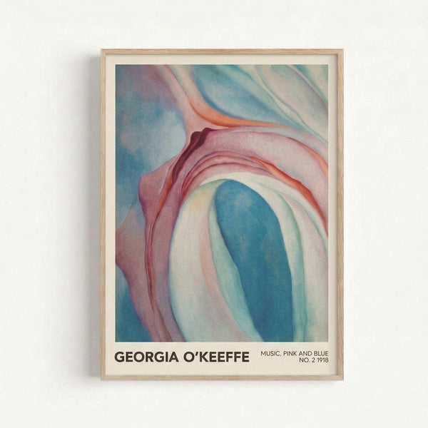 Framed abstract art print featuring flowing petals in cream, teal, and pink hues with an impressionistic, contemplative mood.